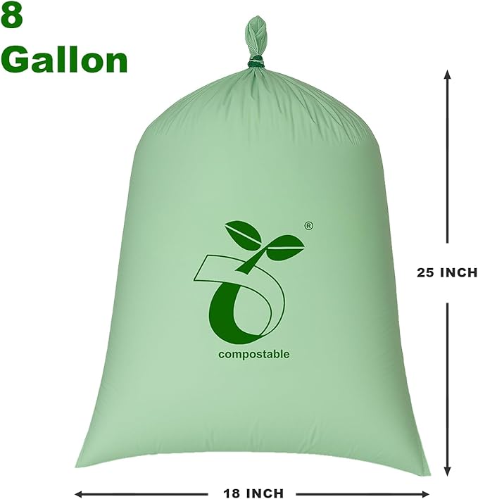 Trash Bags Compostable – 8 gallon 50 Pack, Handle-Tie, 0.67 Mil, Eco-Friendly, Tear-Resistant, Odor-Free, Durable for Small Kitchen & Office Use Durable & Convenient