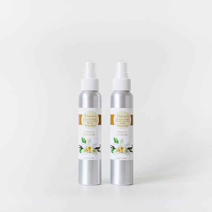Victoria's Lavender Room Spray - All-Natural Home Atmosphere Spray, Made in the USA, Essential Oil Concentrated Air Freshener, Bathroom Odor Eliminator, Luxury 2-Pk Vanilla Lavender, 4 oz