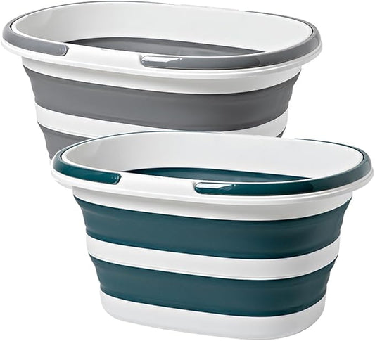 2 Pack 16L (4.2 Gallon) Foldable Household Mop Bucket, Collapsible Cleaning Bucket, Easy Storage for Mop Cleaning, Camping and Car Care, Multi-Scene Use (Grey+Blue)