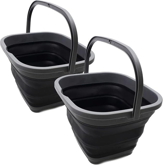 SAMMART 10L (2.6 Gallon) Collapsible Rectangular Handy Basket/Bucket (Grey/Black (Set of 2))