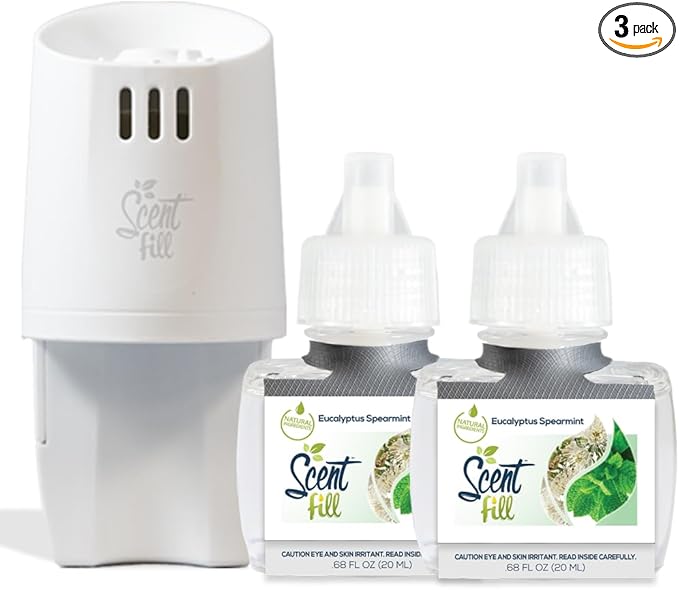 Scent Fill Eucalyptus Spearmint Plug in Air Freshener, Scented Oil Refills, 2 Refills + Diffuser