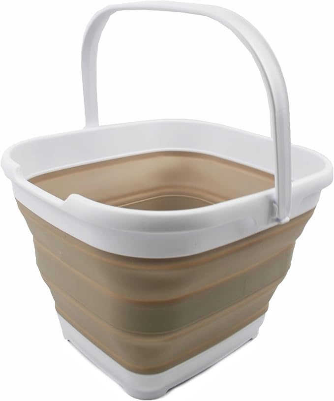 SAMMART 10L (2.6 Gallon) Collapsible Rectangular Handy Basket/Bucket (White/Latte, 1)