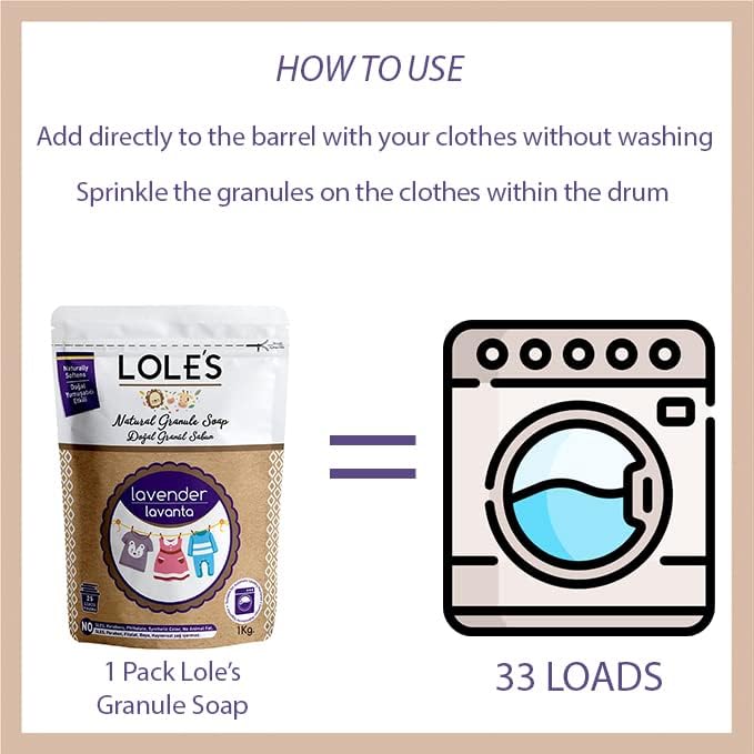 Lole's Granule Soap Lavender Scented 2.2 lb, Plant Based Soap Flakes, Laundry Detergent Granules, Eco Friendly Flake Bulk, Pure Natural Ingredients, Granulated Detergent