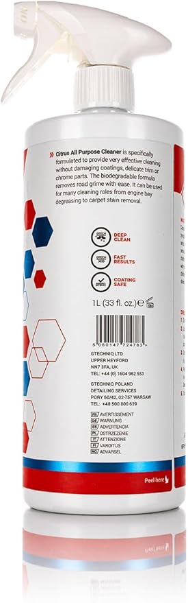 Gtechniq W5 All Purpose Cleaner - Car Degreaser Spray for Oil, Grease and Stain Remover. Suitable for Most Surfaces and Car Wheel Cleaner, 100% Biodegradable Car Cleaning Products. 1L