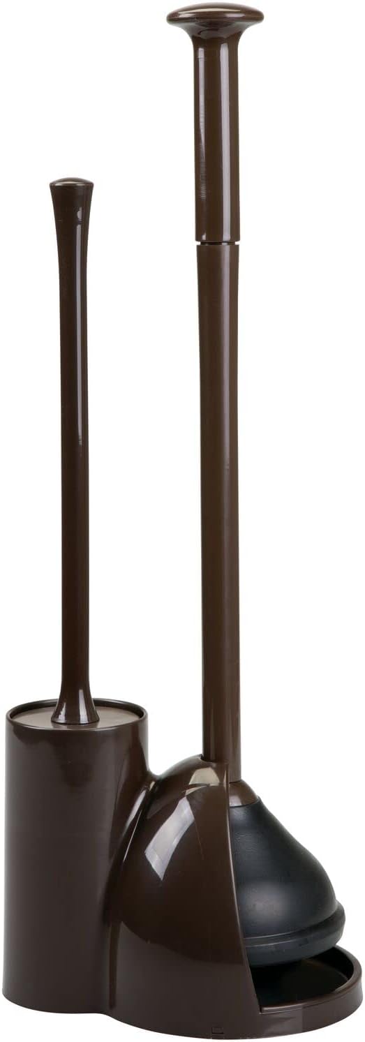 mDesign Hidden Plunger and Brush Set for Toilet Bowl - Combo with Holder Caddy - Modern Toilet Brush and Plunger Set - Aura Collection - Dark Brown