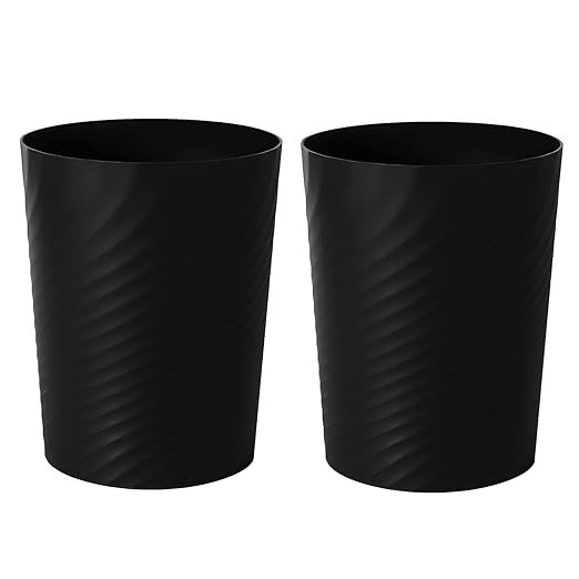UUJOLY Plastic Small Trash Can Wastebasket, Garbage Container Basket for Bathrooms, Laundry Room, Kitchens, Offices, Kids Rooms, Dorms, (Black, 1.8 Gallon/2 Pack)