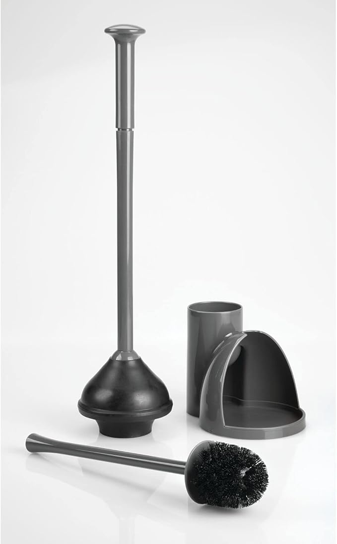 mDesign Hidden Plunger and Brush Set for Toilet Bowl - Combo with Holder Caddy - Modern Toilet Brush and Plunger Set - Aura Collection - Charcoal Gray