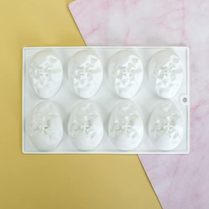 Mostsom 8 Cavity Easter Egg Silicone Mold for Chocolate, Baking Pan for Party Fondant Candy Jelly Dome Mousse Cake Topper Making (E)