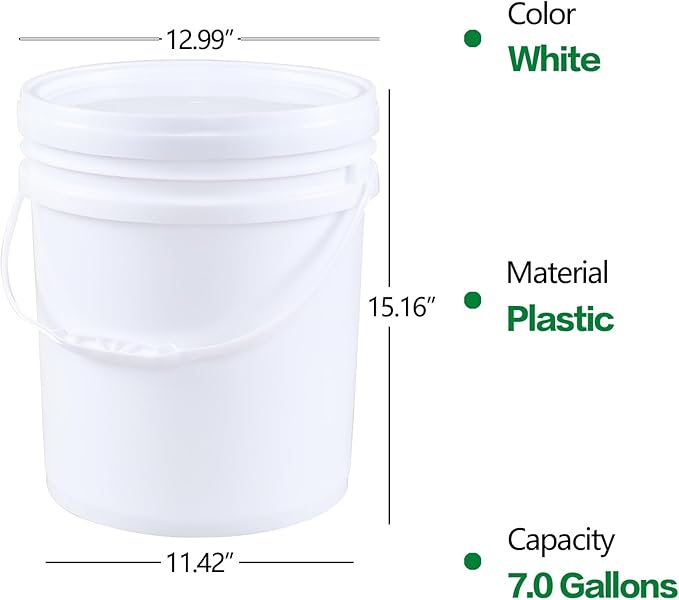 4 Pack Airtight Pet Food Storage Container, Round Plastic Bucket with Lids, 7 Gallon Capacity Food Grade Pail, White