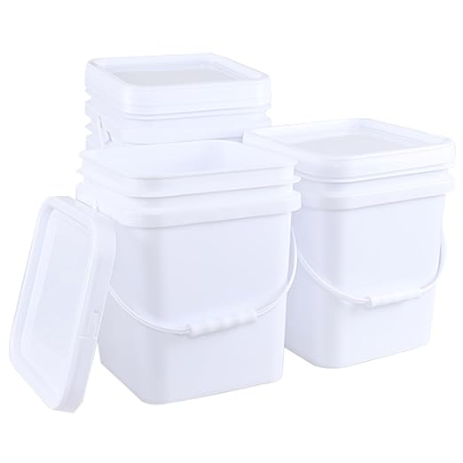 4 Gallon (4 Pack) Plastic Bucket Pail with Handle, Food Grade Bucket Containers with Lid, White