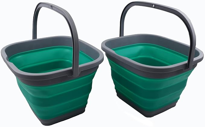 SAMMART 10L (2.6 Gallon) Collapsible Rectangular Handy Bucket (Dark Grey/Bluish-Green (Set of 2))
