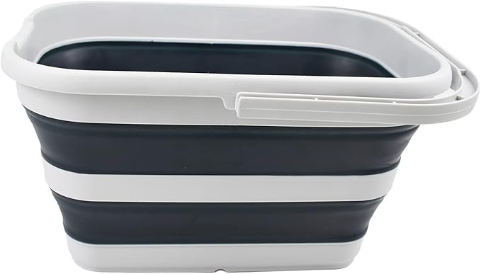 SAMMART 12L (3.1 Gallon) Collapsible Rectangular Handy Bucket/Multiuse Foldable Water Pail for Camping, Fishing (Grey/Slate Grey)