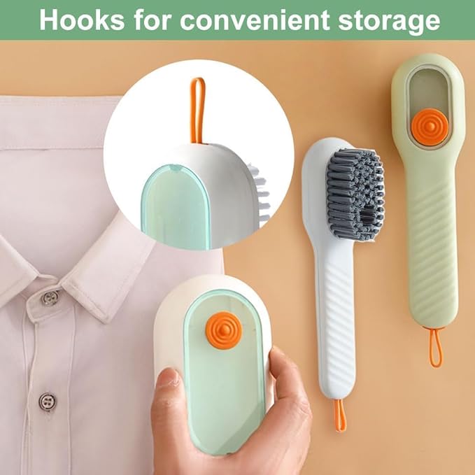 2 in 1 Multifunction Cleaning Brush, Multifunctional Cleaning Brush with Soap Dispenser, Liquid Filled Laundry Brush, Household Cleaning Clothes Shoes Brush with Liquid Box (Green)