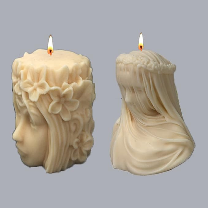 Silicone Candle Molds - 2 Pack Goddess Head, Veiling Girl, Cartoon & Resin Molds for Candles, Soap & Home Decoration