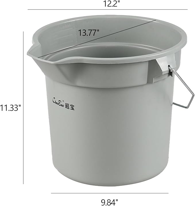 14 Quart / 3.5 Gallon Round Plastic Cleaning Bucket with Handle, Commercial, Heavy Duty, Gray, 4 Packs