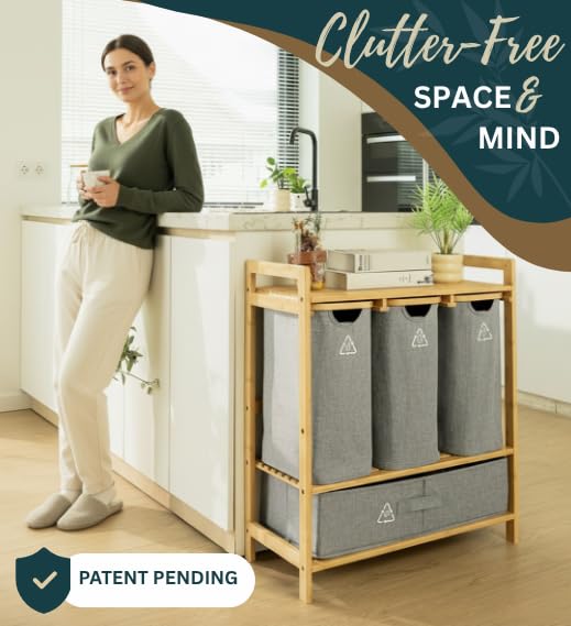 4 Section Recycling Bin for Kitchen – Trash and Recycle Bin Combo for Paper, Plastic, Cans – Indoor Recycling Station – Large Kitchen Trash Can – Office Trash and Recycle Bin Organizer