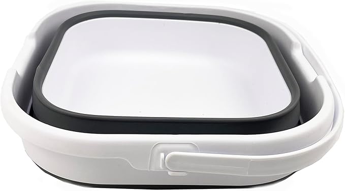 SAMMART 9.5L (2.5 Gallon) Collapsible Rectangular Handy Basket/Bucket (White/Steel Grey)