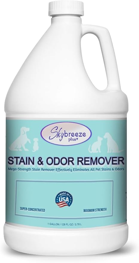 Pet Stain Odor eliminator - Super-concentrated Enzyme cleaner - Sky breeze plus - Extra Strong Odor and stain remover - Best Remover for Cat and Dog Pee All Purpose Cleaner and Deodorizer 1 gallon