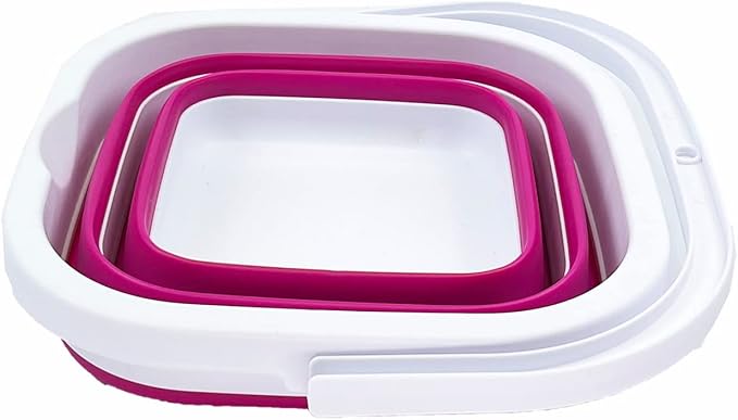 SAMMART Collapsible Rectangular Cleaning Bucket 5L (1.3 Gallon)- Foldable Camping Beach Sand Water Pot Pail- Portable Space Saving Tub for Household, Outdoor Car Washing (White/Flamingo)