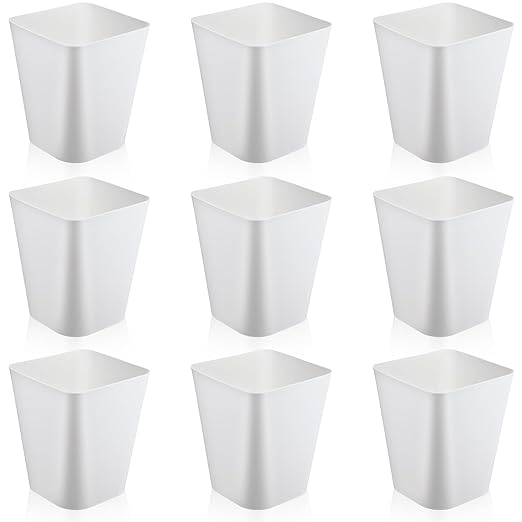 Hoolerry 9 Pieces Garbage Can 2 Gallon Small Trash Cans Bulk Bathroom Trash Bin Plastic Wastebasket Square for Bedroom Slim Bathroom Trashcan Small Container for Kitchen Office Home(White)