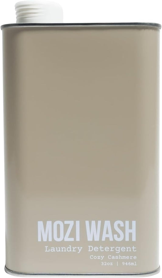 Mozi Wash Laundry Detergent Liquid, Cozy Cashmere- Amber & Floral, 50+ Loads, Concentrated, Non toxic, Plant Based Enzyme Cleaners, Long Lasting Luxury Clean, 32 oz Recyclable Bottle