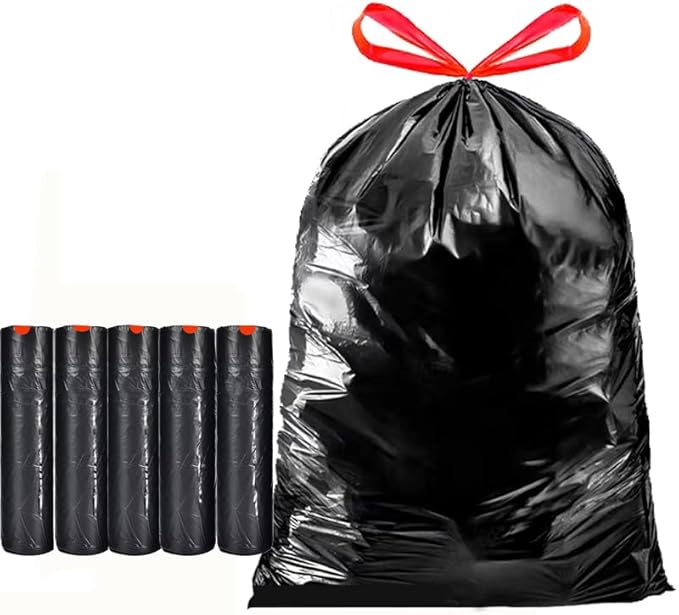 Large black 30 gallon trash bags with lavender scent, Ultra thick heavy duty drawstring garbage bags for tall kitchen outdoor courtyard 31x35 Inches