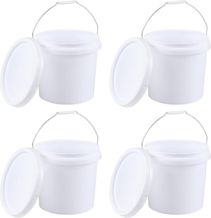 vababa 4 Gallon Plastic Food Storage Pail with Handle, 4-Pack Utility Storage Bucket Container with Lid, White