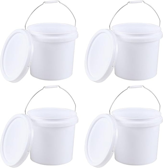 vababa 4 Gallon Plastic Food Storage Pail with Handle, 4-Pack Utility Storage Bucket Container with Lid, White