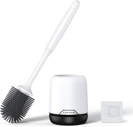 Lefree Silicone Toilet Brush and Holder Set with Ventilated Holder, Floor Standing & Wall Mounted Toilet Scrubber