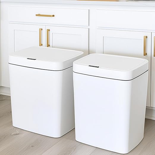 Two White Smart Sensor Trash cans with a Capacity of 3.2 gallons, Supporting Multiple Opening Methods, Waterproof Design, Anti Odor Design, Fast Response, Suitable for Kitchens,bedrooms,Offices, etc