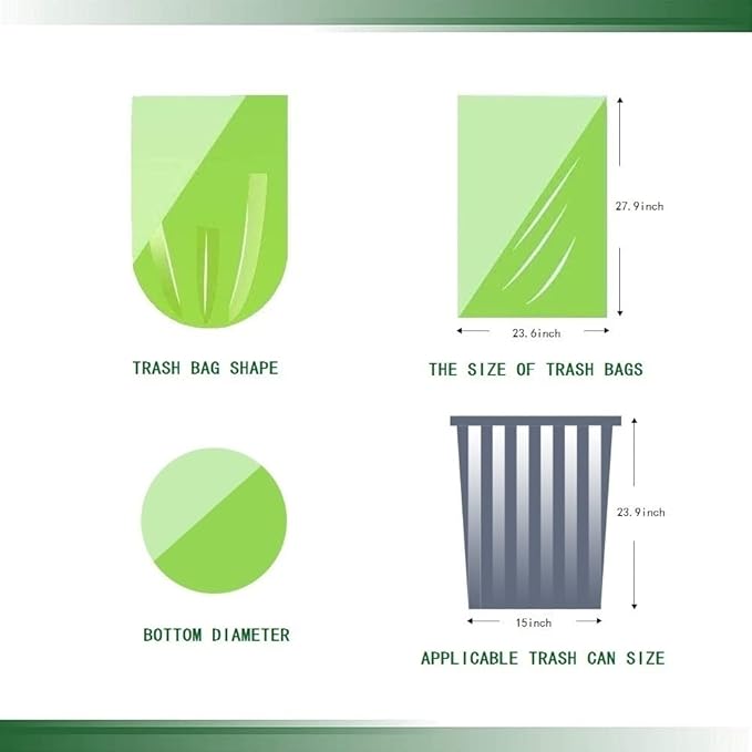 Medium Compostable Trash Bags, Biodegradable 8 Gallon Garbage Bags, Recycling Degradable Unscented Rubbish Bags for Kitchen Bathroom Office Car Pet Wastebasket (Green)