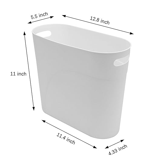 2 Pack 3.2 Gallon Plastic Trash Cans for Bathroom, Small Waste Bins with Handles, Compact Garbage Containers for Narrow Spaces, Recycle Wastebaskets for Office, Kitchen, Bedroom, Living Room (White)