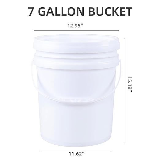 7 Gallon Plastic Storage Bucket Pail, Food Grade Round Pail with Air Tight Lid (Pack of 4)