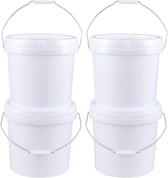 vababa 4 Gallon Plastic Food Storage Pail with Handle, 4-Pack Utility Storage Bucket Container with Lid, White