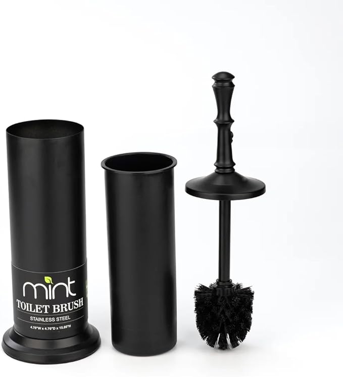 J&V TEXTILES Industrial Toilet Brush, Toilet Bowl Brush with Extra Long Handle Durable Bristles Toilet Scrubber and Covered Holder for Toilet Brush Set (Matte Black)