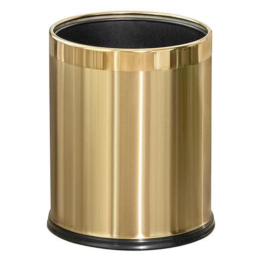 2.6Gallon/10L Brass Gold Bathroom Trash Can - Gold Waste Basket for Bedroom, Office, Store - Metal Trash Bin Without Lid