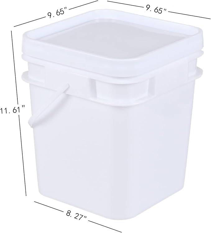 Teyyvn 4 Pcs 3 Gallon Square Bucket with Lid and Plastic Handles, White Plastic Utility Bucket Pail with Lid for Food Storage