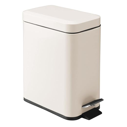 mDesign Small Modern 1.3 Gallon Rectangle Metal Lidded Step Trash Can, Compact Garbage Bin with Removable Liner Bucket and Handle for Bathroom, Kitchen, Craft Room, Office, Garage - Cream/Beige