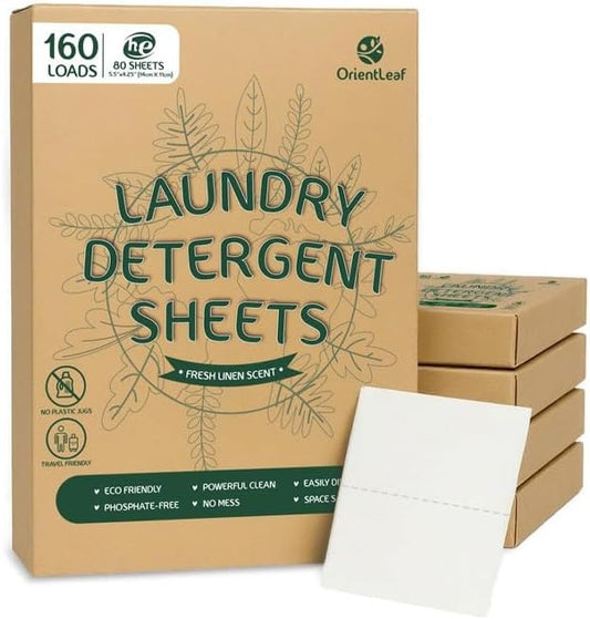 Laundry Detergent Sheets Fresh Scent, Eco-Friendly, Powerful Cleaning, Up to 160 Loads (80 Sheets), Hypoallergenic Laundry Soap for Travel and Home Washing
