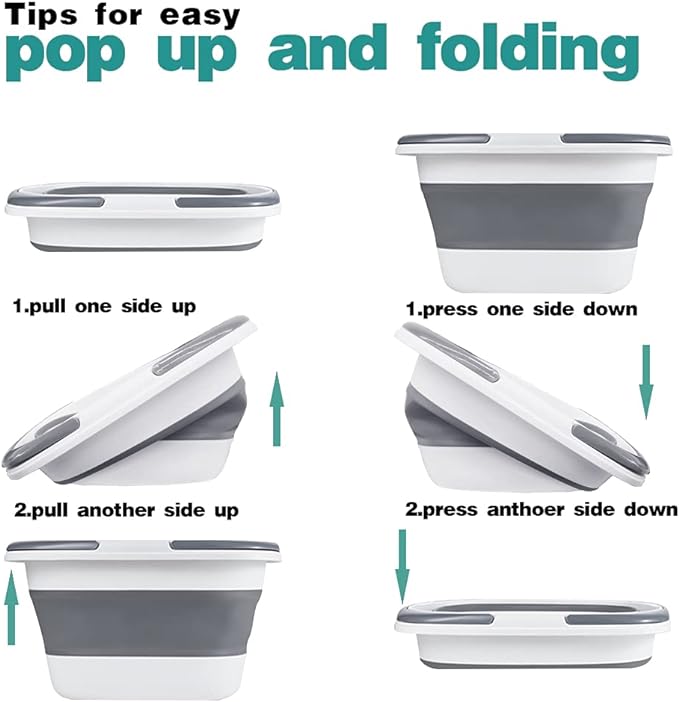 4.2 Gal(16L) Large Collapsible Plastic Bucket with Handle for House Cleaning, Space Saving Outdoor Multiuse Foldable Water Pail/Sink for Camping,Fishing,Ice(Grey)