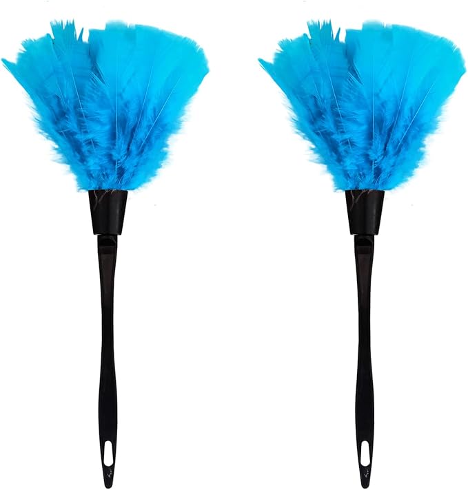 Turkey Feather Dusters for Car Blinds Kitchen Keyboard Office, Eco-Friendly Reusable （2 pcs Blue）