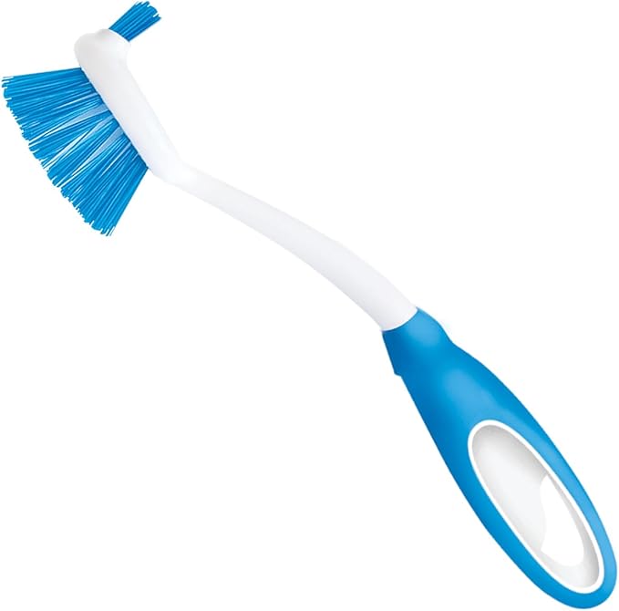 Dish Brush Scrubber for Kitchen, by LOLA, Has Stiff Bristles & Food Scraper, Comfort No-Slip Grip Handle, Safe for Non-Stick & Coated Cookware, 1 Pack