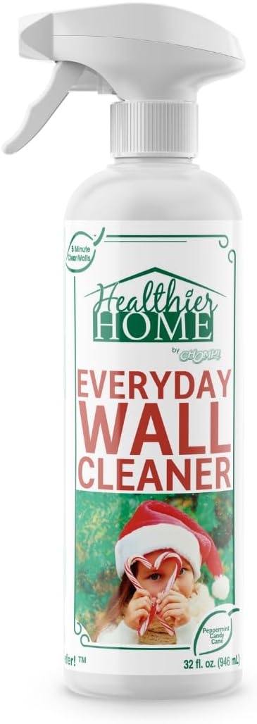 CHOMP! Painted Wall Cleaner Spray, Multipurpose for Walls, Ceilings, and Baseboards, Removes Dirt, Dust, Odor, Stains, Healthier Home 5-Minute CleanWalls 4-in-1, 32 Ounces (Peppermint Candy Cane)