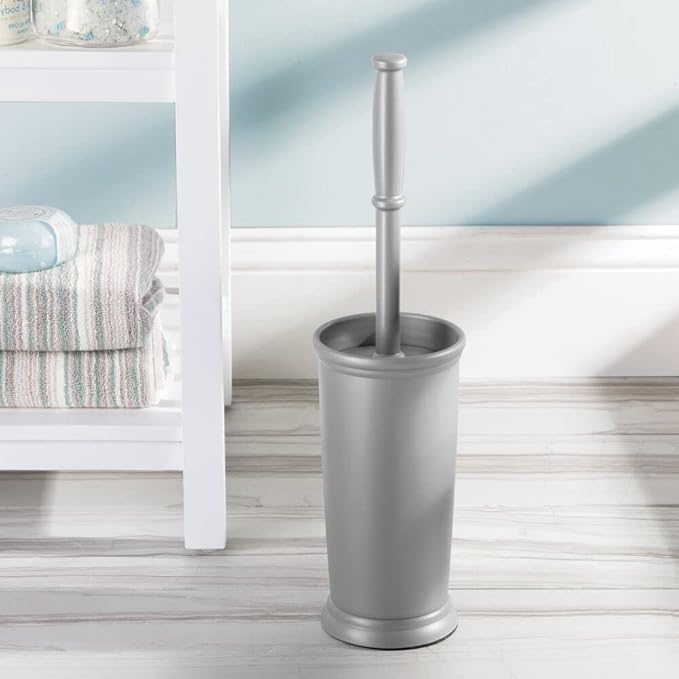 mDesign Toilet Bowl Brush and Holder - Covered Bathroom Toilet Brush - Standing Toilet Bowl Scrubber in Modern Holder - Compact, Space Saving, Deep Cleaning Brush for Toilet - Hyde Collection - Gray