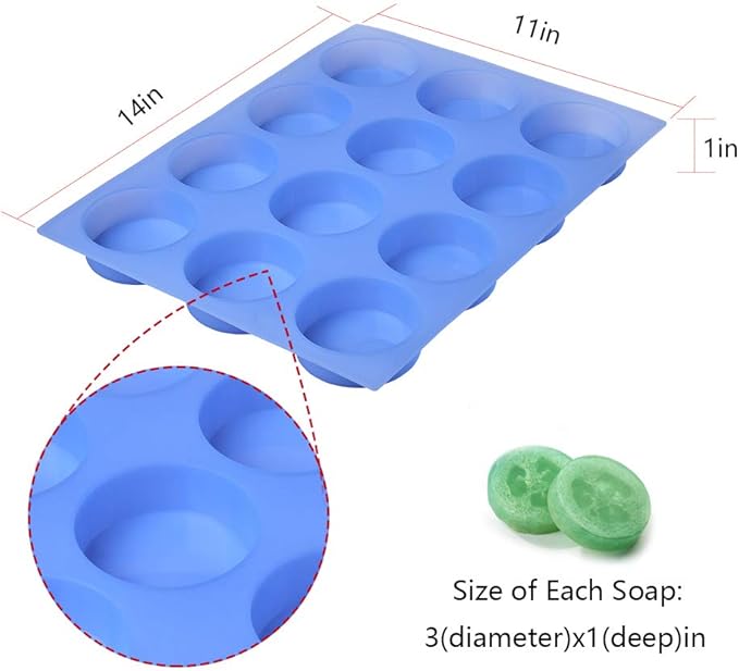 Big Round Silicone Soap Mold - 4oz, 3'' Round, Thick Individual Loofah Soap Molds with Uniform Big Size and Ease of Use - 14" x 11"