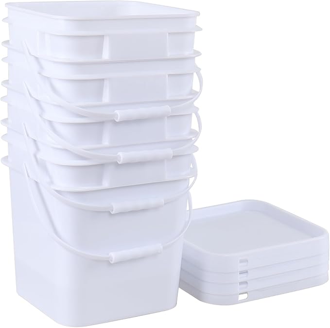 3 gal Food Grade Plastic Bucket Pail Container with Lid/Handle (Pack of 4)