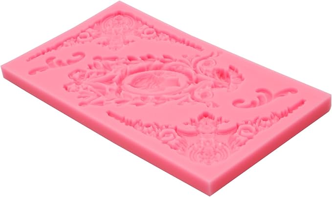 Vintage Baroque Frame Silicone Mold, Victorian Ornate Corner Decorative Mold for Cake Decorating, Pink
