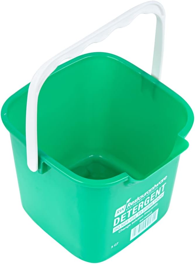 Restaurantware RW Clean 3 Quart Cleaning Buckets 10 Detergent Square Buckets - With Measurements Built-In Spout And Handle Green Plastic Utility Buckets For Home Or Commercial Use