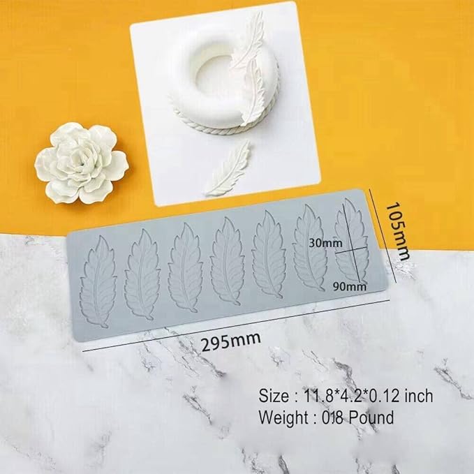 3D Hollow Leaf Fondant Lace Mold Multi Leaves Flower Candy Mold Chocolate Sugar Craft Cake Decoration Cupcake Top (I Feather_11.8 * 4.2 * 0.12inch)