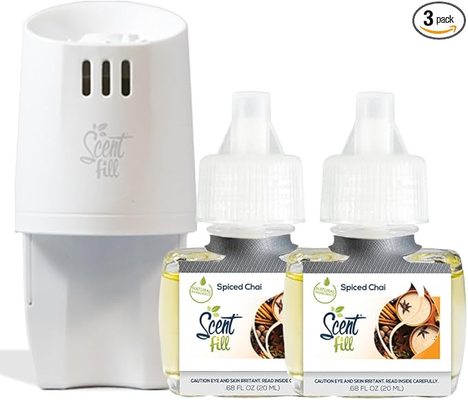 Scent Fill Spiced Chai Plug in Air Freshener, Scented Oil Refills, 2 Refills + Diffuser